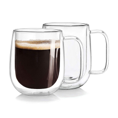 Factory Wholesale Double Walled Glass Cups with Handle for Coffee and Tea